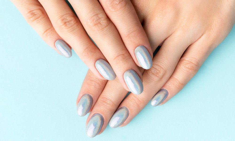 baby blue chrome nails
