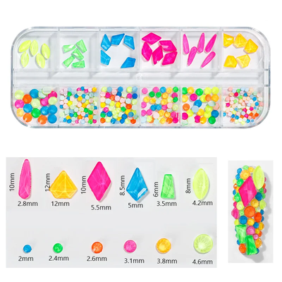 Neon Rhinestone Mix Assorted Art 12pc