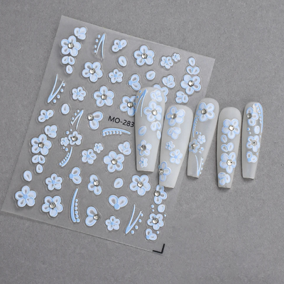 Nail Art Stickers - 3D Blue Flowers (MO-283)