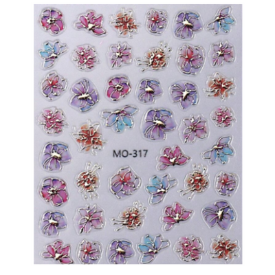 Nail Art Stickers - Watercolor Flowers & Gold (MO-317)