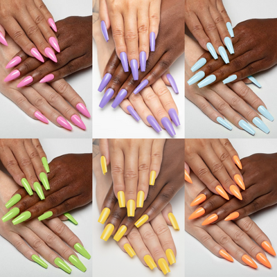 Hands wearing apres spring gel polish colors