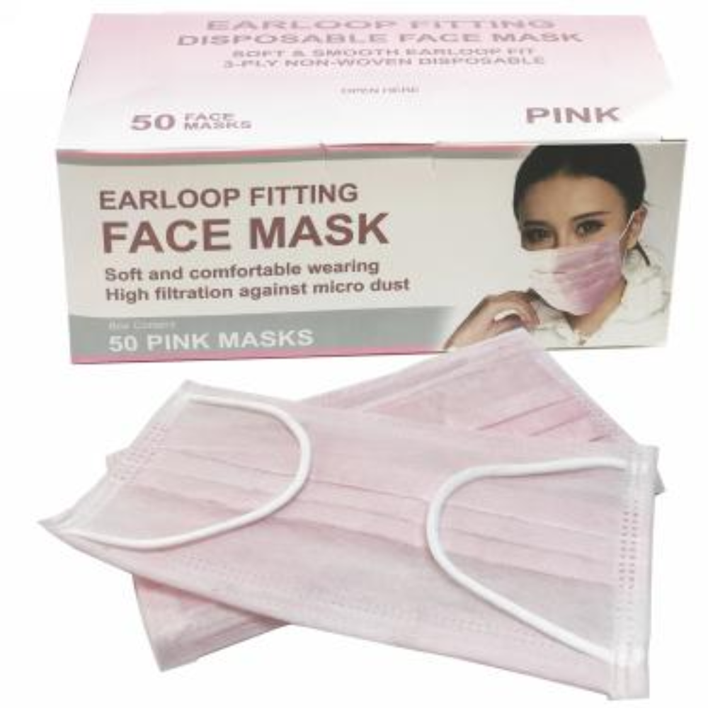 Berkeley Disposable Earloop Face Mask 50pc - Pink