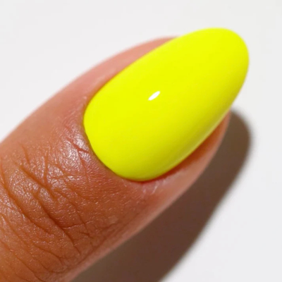 Hands wearing DND DC Gel 2518 Down With The Zest