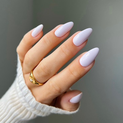 hands wearing DND Diva Snow Lilac
