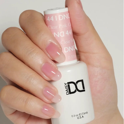 Hands wearing DND Gel 441 Clear Pink