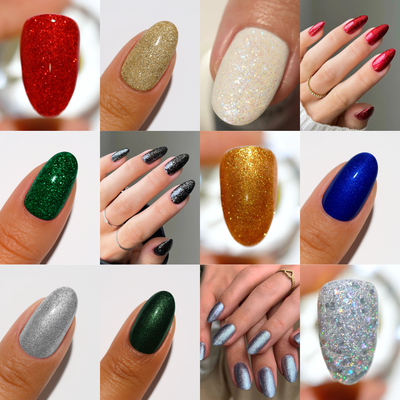 swatches for DND Gel Polish Holiday Glitters