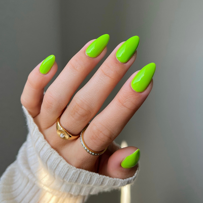 hands wearing Wasabi Baby 279 Diva Gel & Polish Duo by DND