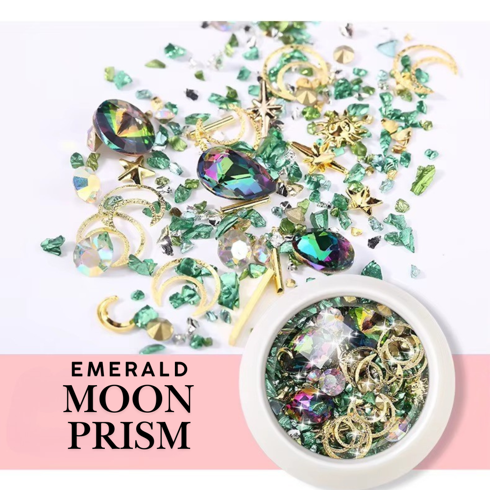 Nail art charms gold moon, emerald green charms
