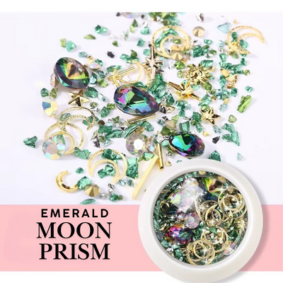 Nail art charms gold moon, emerald green charms