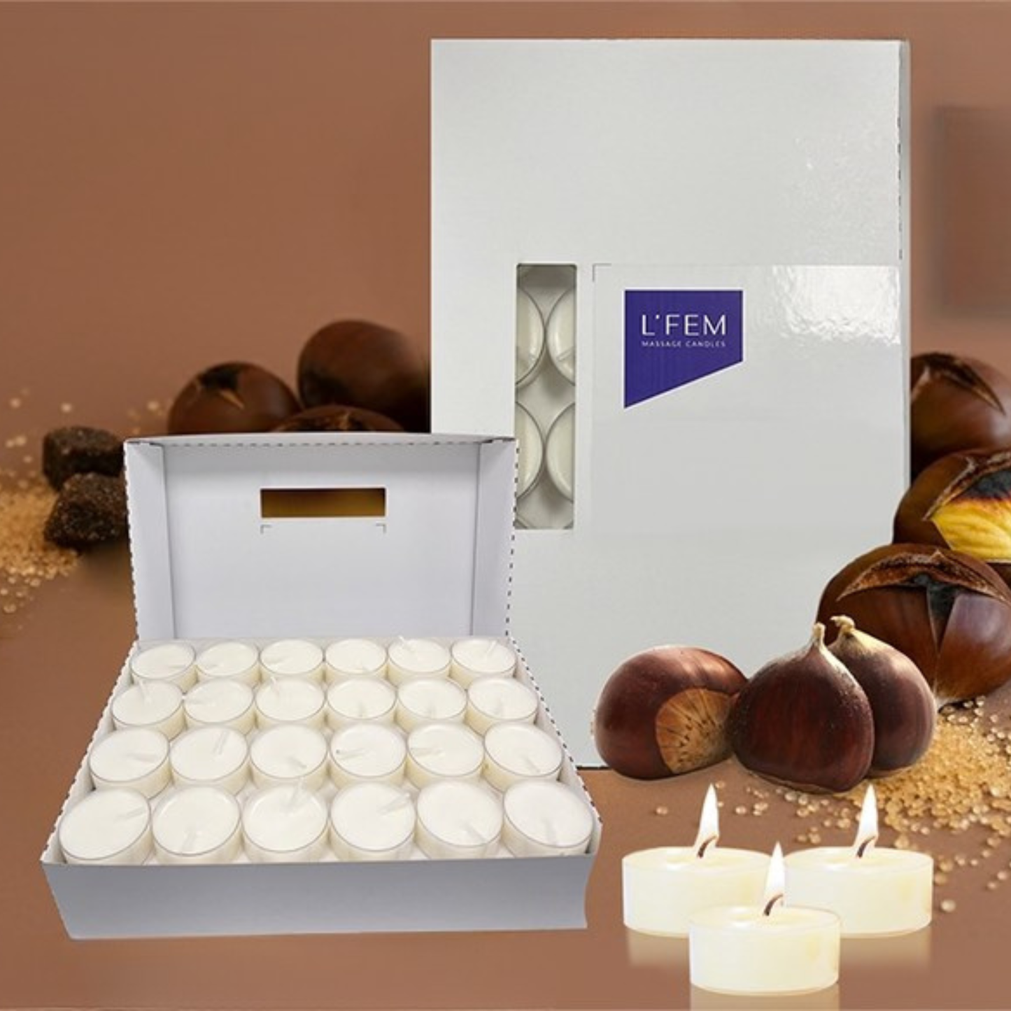 L'Fem Massage Candles 72pc - Chestnut & Brown Sugar