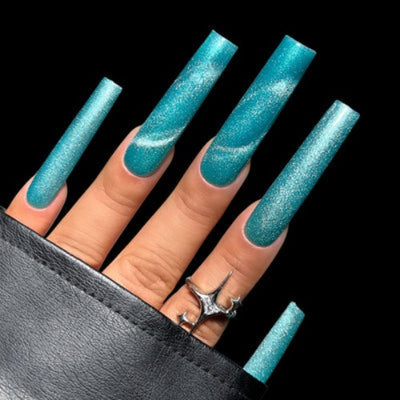 Hands wearing MFX505 Seafoam Mist Magnetic FX Gel by Kiara Sky