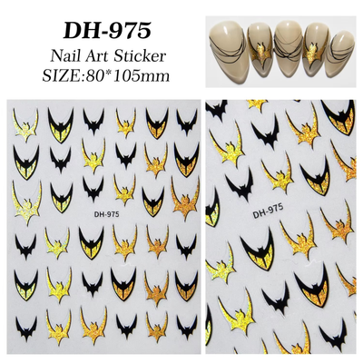 Nail Art Stickers - Halloween French Gold Bats