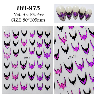 Nail Art Stickers - Halloween French Purple Bats