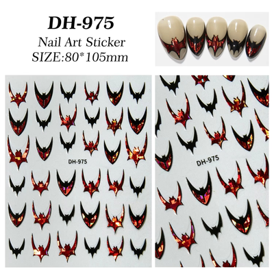 Nail Art Stickers - Halloween French Red Bats