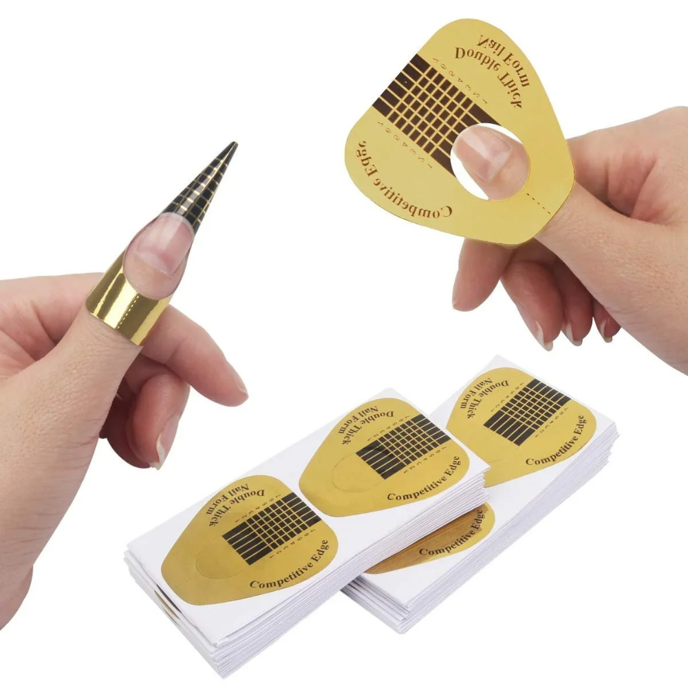 Nail Paper Form - Gold Double Thick Medium Length - 500pc
