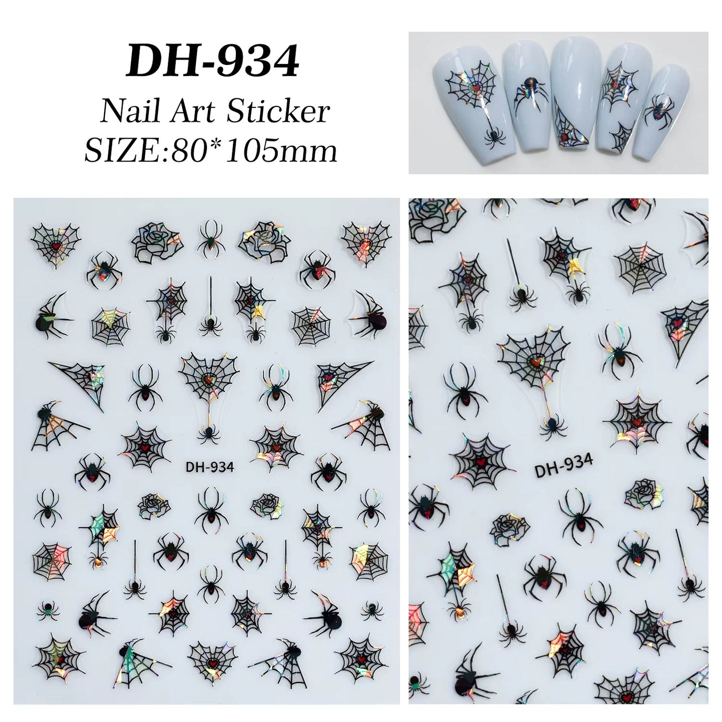 Nail Art Stickers - Halloween Spiders & Webbs (DH-934)