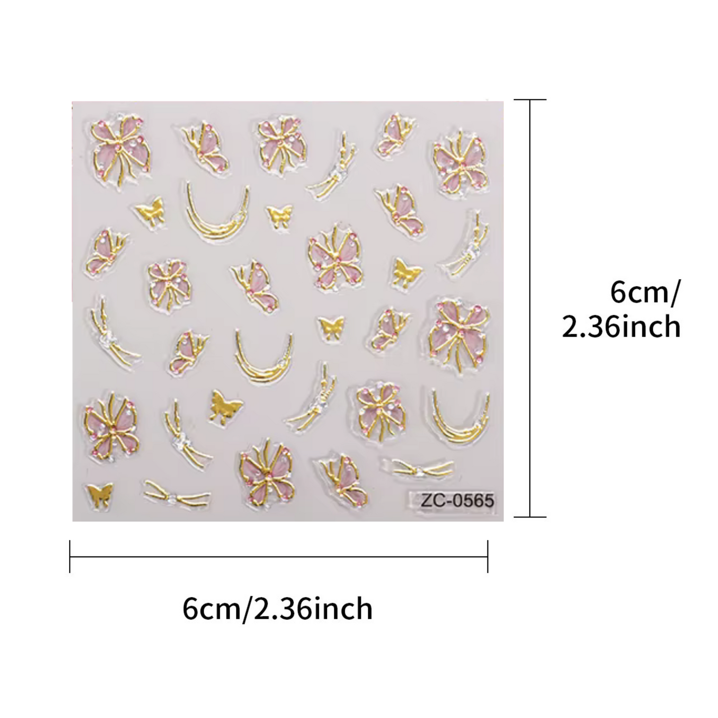Pink Butterfly Ethereal Nail Art Stickers showing measurements
