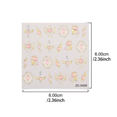 Pink Heart Ethereal Nail Art Stickers measurements