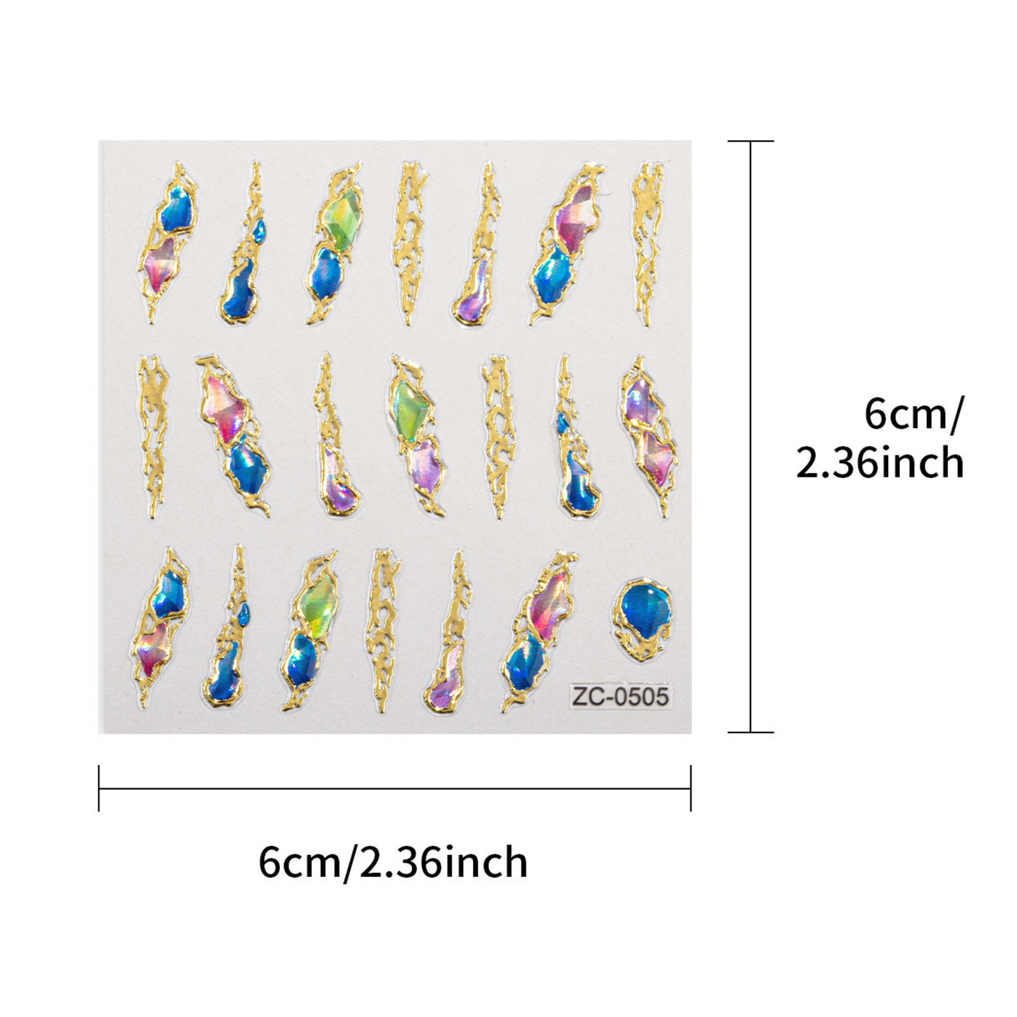 Rainbow Ethereal Stickers with measurements