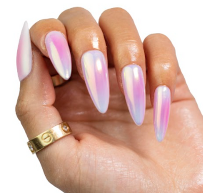 Hands wearing Aurora Chrome Lust Dust by Notpolish