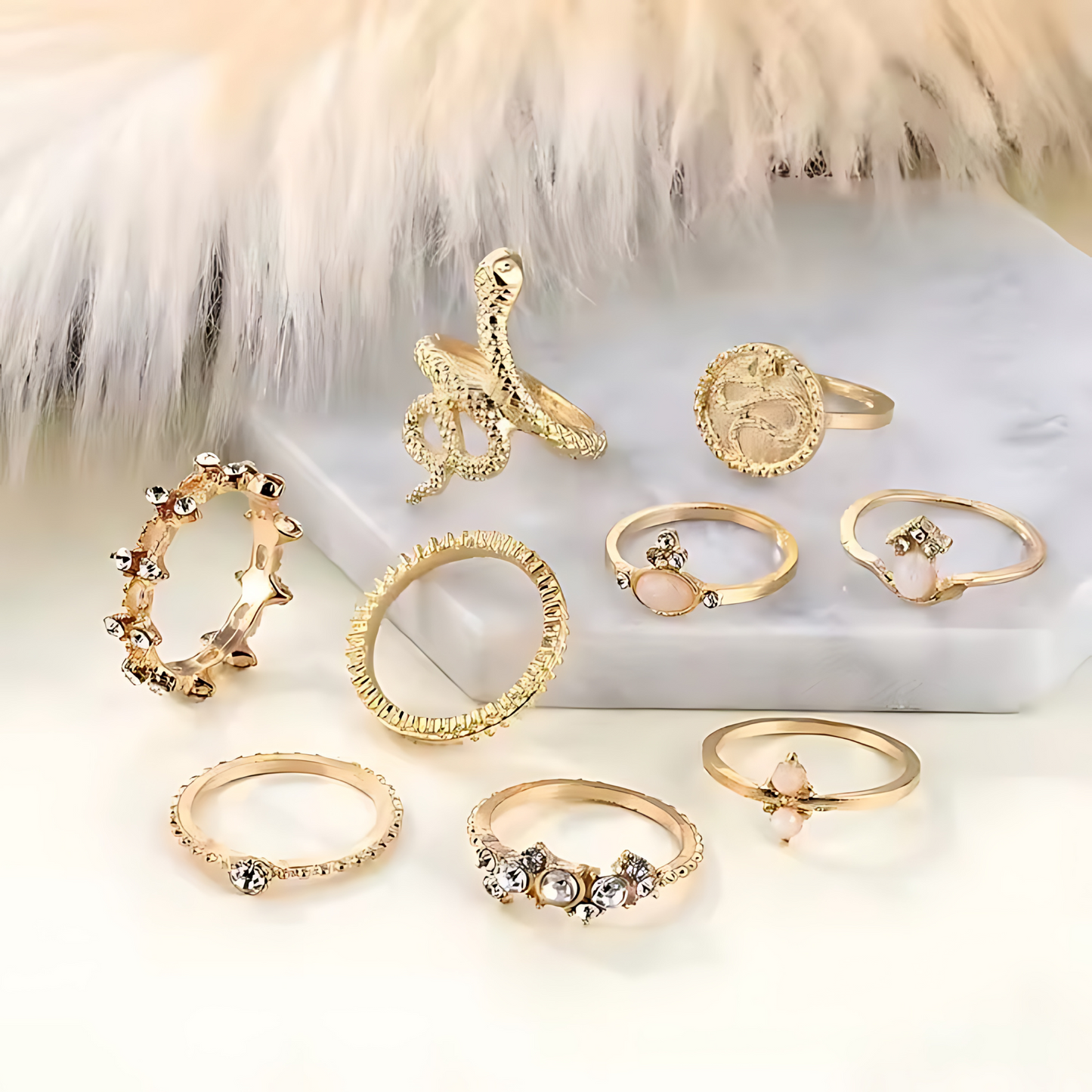 example of Snake Gold Rings 9pc Set