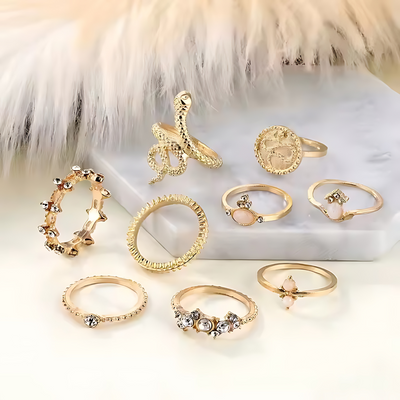 example of Snake Gold Rings 9pc Set