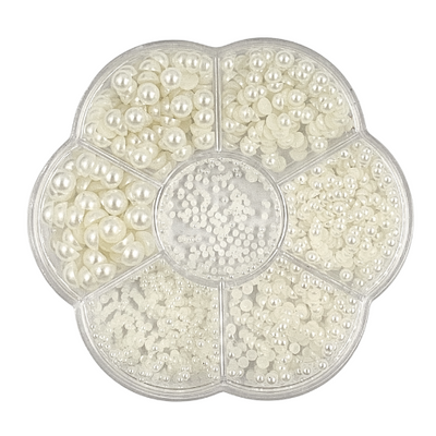 White Pearl Flatbed Beads Assorted Art 7pc