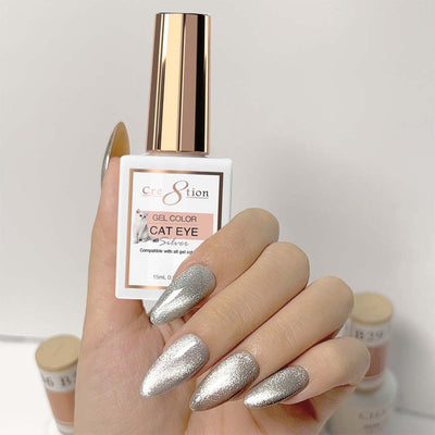 Cre8tion Cat Eye Soak Off Gel - Silver Cat Sample 1