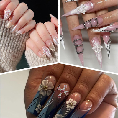 Nail Charms - Pink & Silver Cross example