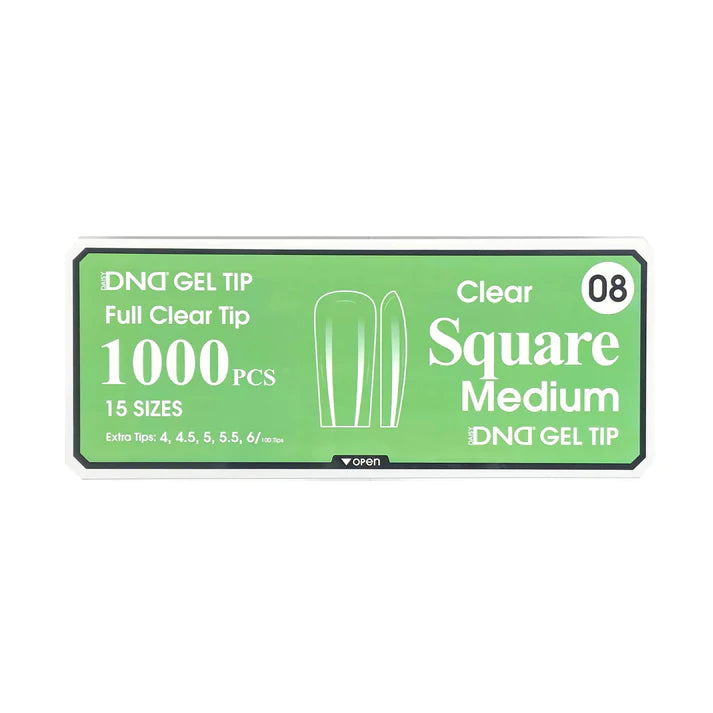 DND Clear Gel Tips 1000pc - #08 Medium Square