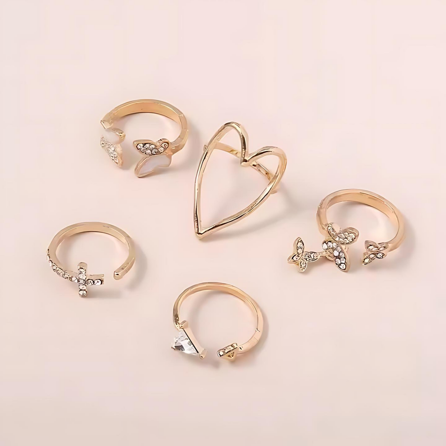 example of Butterflies Gold Rings 5pc Set