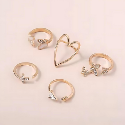 example of Butterflies Gold Rings 5pc Set