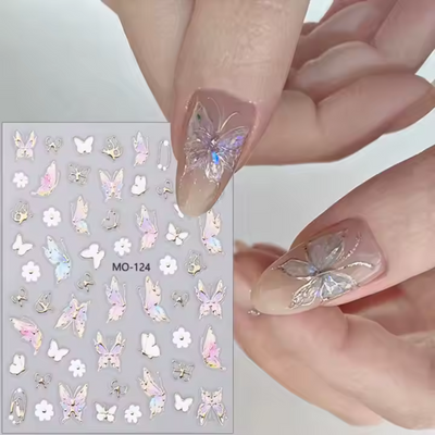 finger wearing Ethereal Butterfly Nail Stickers
