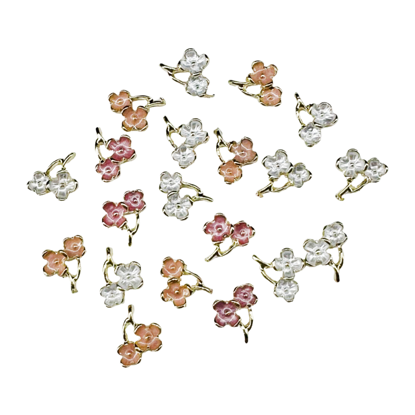 Pink & White Flower Nail Charms