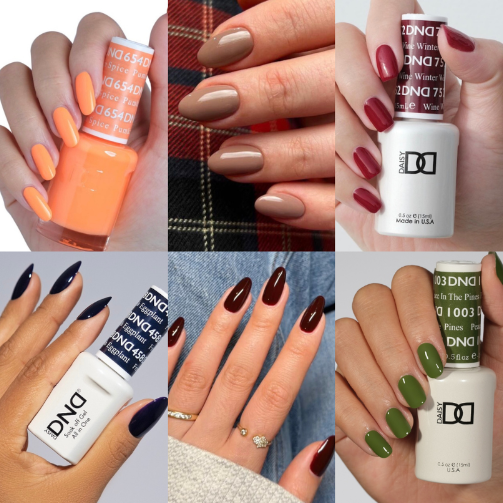 hands wearing DND Fall Gel Polish 6pc Bundle - Season of Fall