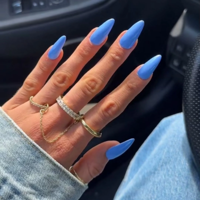 hands wearing DND Gel Polish 575 Blue Earth, MN