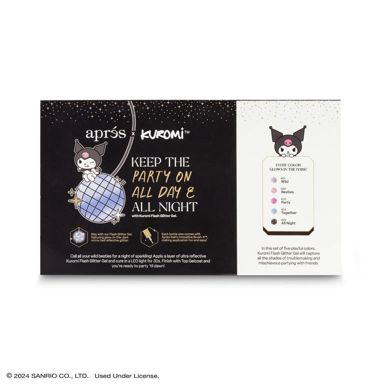 back of Naughty & Nice Flash Glitter Gel Kit by Apres x Kuromi