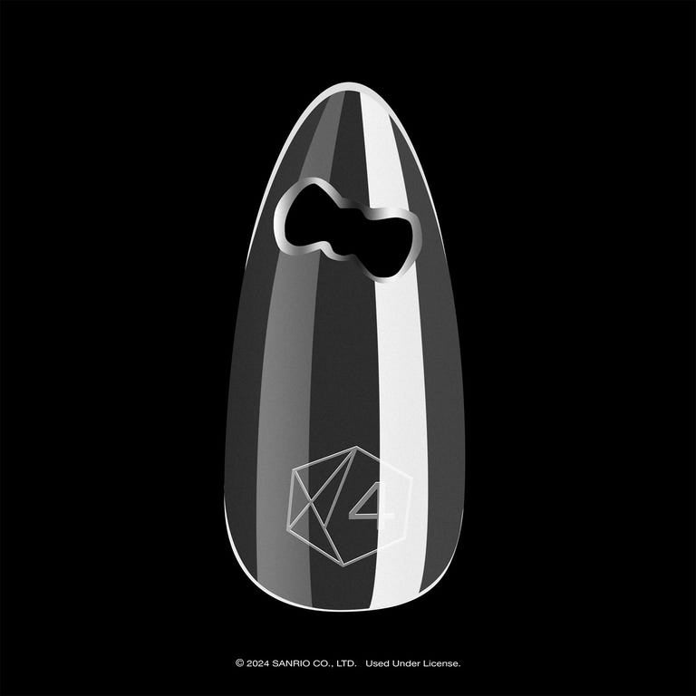 close up of Natural Medium Almond Bow Cut Out Tip Box by Apres x Hello Kitty