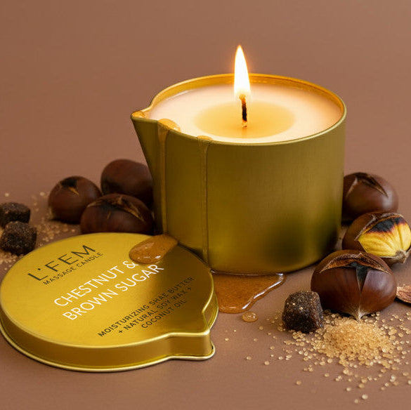 L'Fem Massage Candle 8oz - Chestnut & Brown Sugar