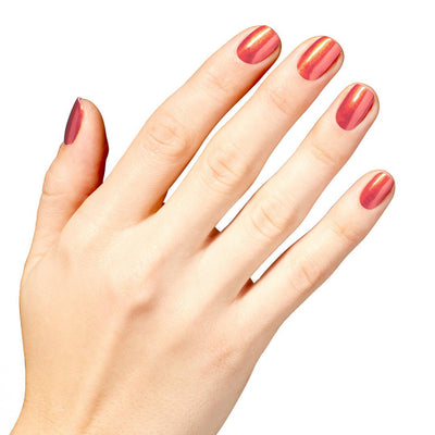 hands wearing F020 Liquid Fire Polish by OPI