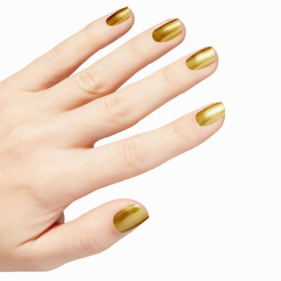 hands wearing F022 Metallic Rewind Polish by OPI