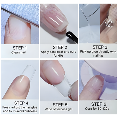 step by step on DND Gel Tips Glue Clear