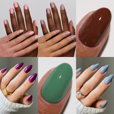 hands wearing DND Diva Fall Gel & Polish 6pc Bundle - Earthy Tones