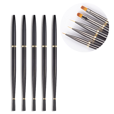 Nail Art 5pc Brush - Black Liner and Gel Set