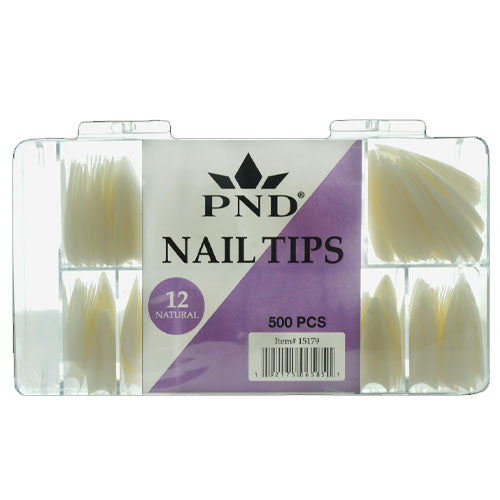 PND Premade Natural Tip Box - 12 Wide Stiletto