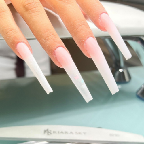Prepped nails with Coffin C-Curve Tips XXL Clear By Kiara Sky