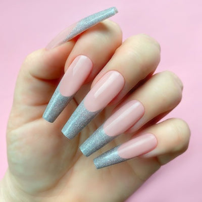 Hands wearing 111 Silver Stroke Gel Art by Kiara Sky