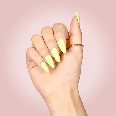 Hands wearing 635 Matcha Latte Classic Gel & Polish Duo by Kiara Sky