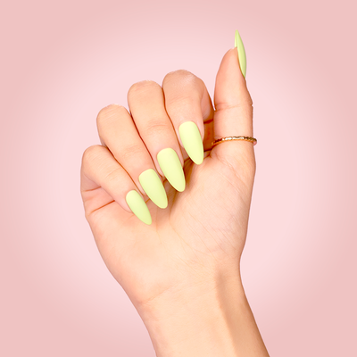 hands wearing 635 Matcha Latte Dip Powder by Kiara Sky