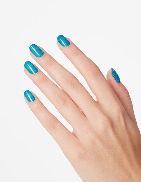hands wearing BO08 Feel Bluetiful Gel Polish by OPI
